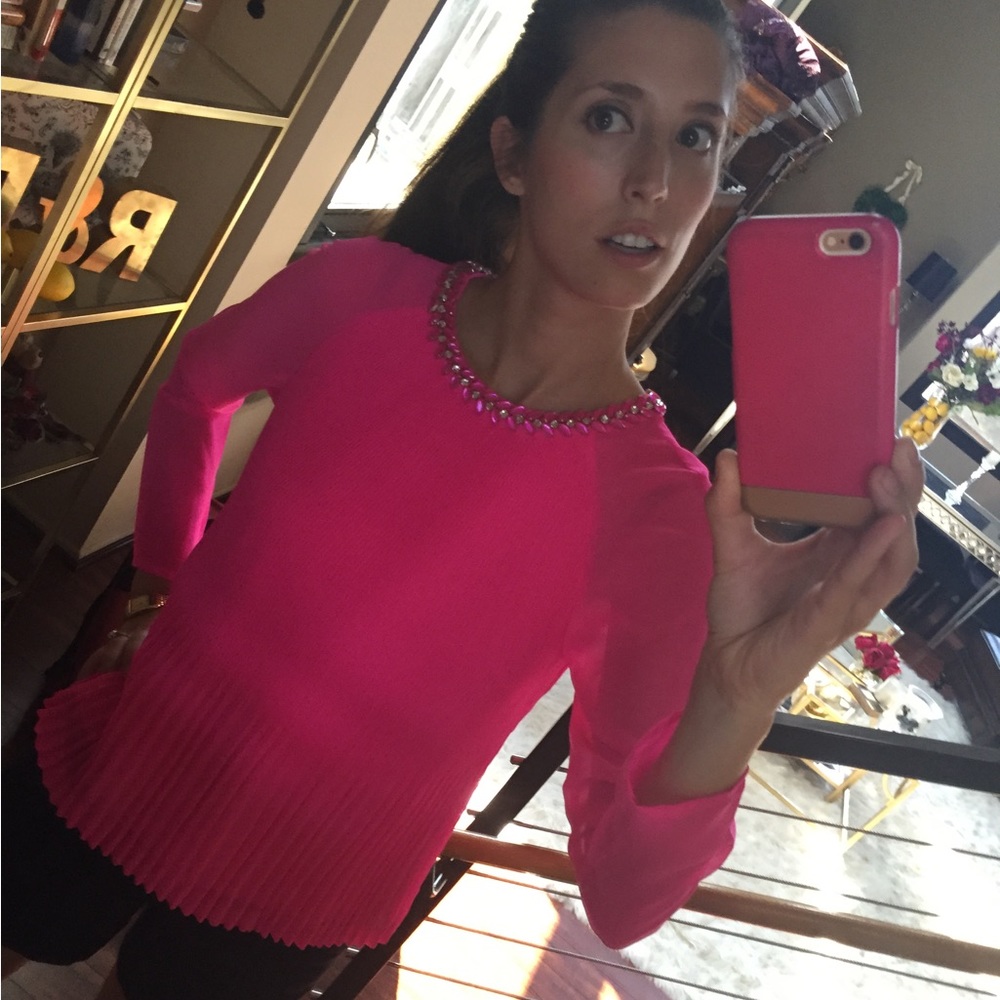 Ted Baker Pleated Pink Top with Jeweled Neckline